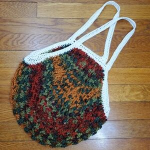 Handmade Camo Farmers Market Bag Crochet French Net Sack Cotton Grocery Beach